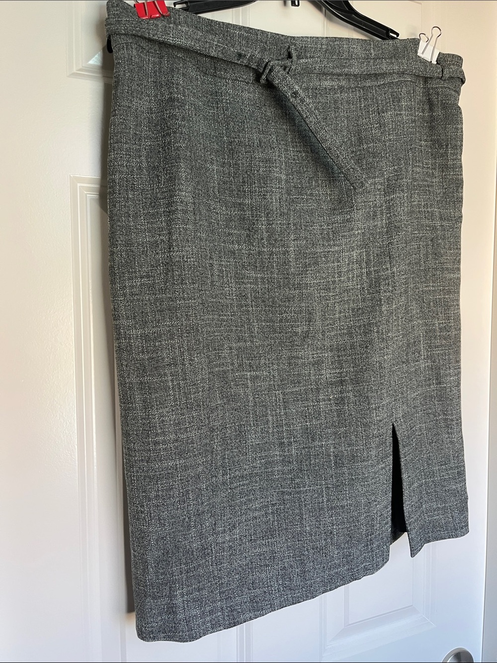 Ann Taylor Gray Textured Pencil Skirt with Waist Tie